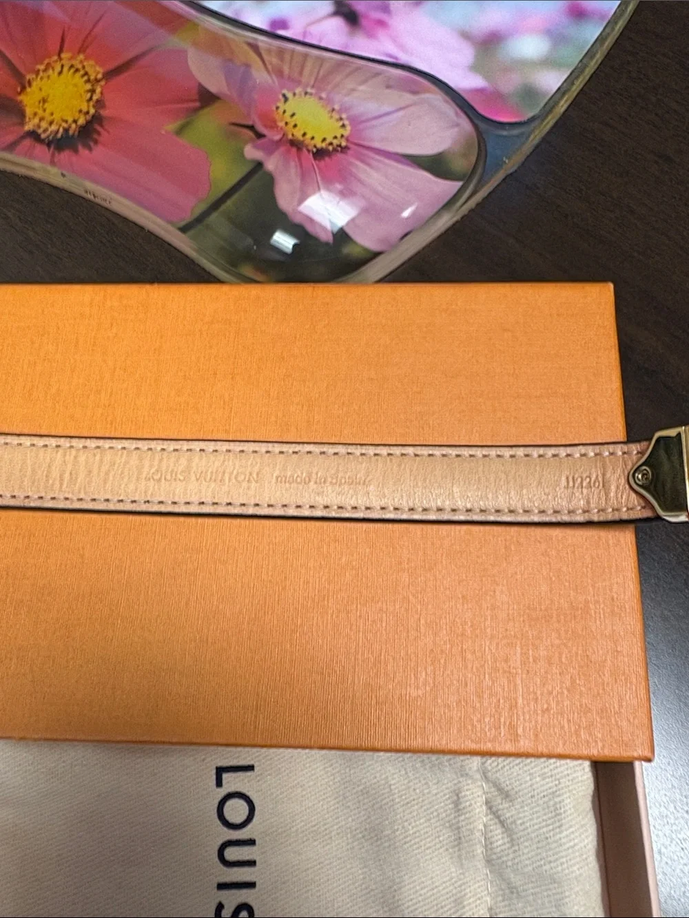 Louis Vuitton Black and Brown Leather Bracelet with Gold Accent